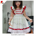 Girls embroidery white check red ribbon dress